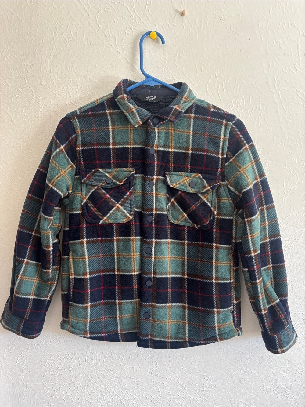 Members Mark Boys Plaid Shirt Jacket with Sherpa Lining Green/Black Large 10/12